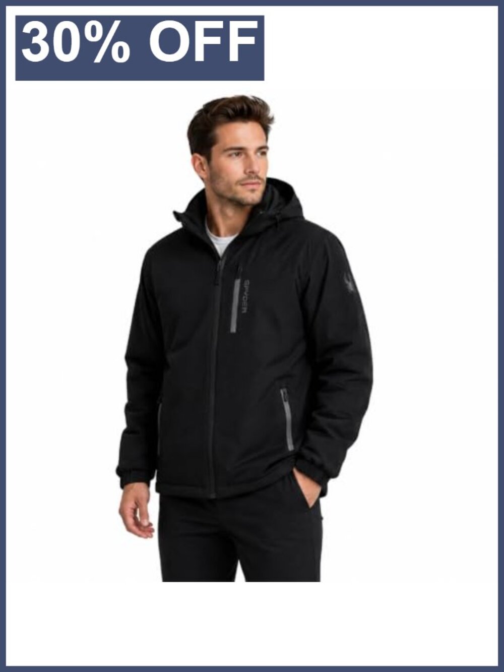Spyder Men's Insulated Hooded Windbreaker Full Zip Water Resistant Jacket